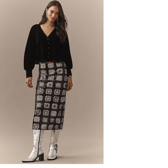 By Anthropologie Swing Velvet Peasant Top black color size S new with tag nwt - Picture 2 of 7